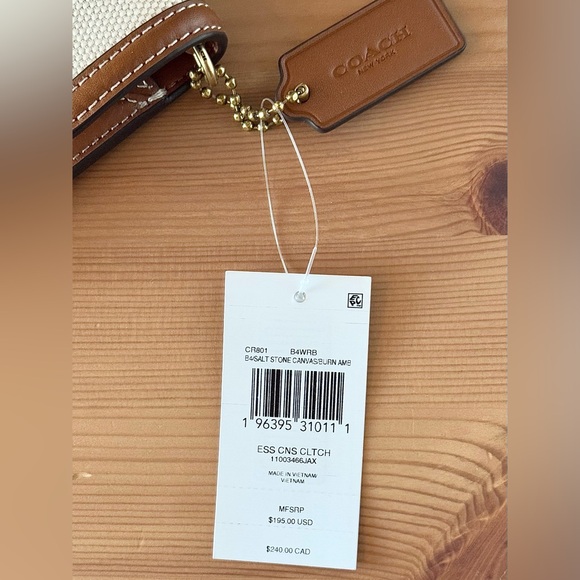 NWT Coach Essential Envelope Canvas Clutch Bag (Salt Canvas Burned Amber) - Picture 12 of 15